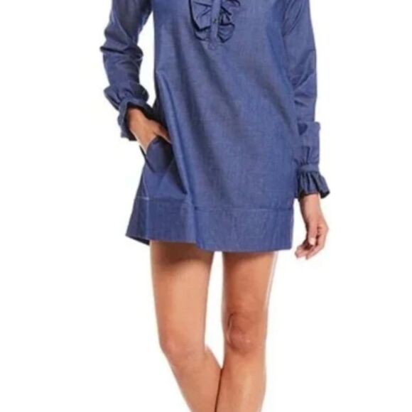 Ldt Womens Chambray Ruffled V-Neck
1/2 Button Up Shirt Shift Dress 10
Medium - Picture 10 of 14